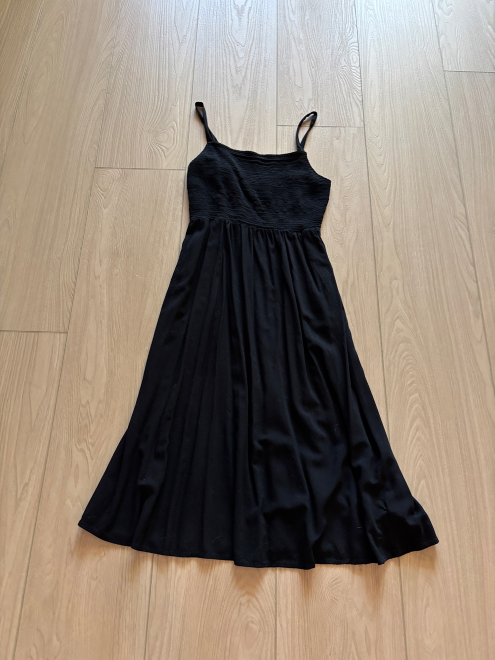 Old Navy Black Strapless Maxi Dress with Smocked Bodice and Spaghetti Straps